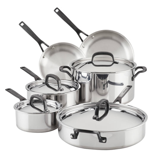 10-Piece 5-Ply Clad Stainless Steel Cookware Set