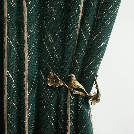 1 Pair American Luxury Retro Green Fish Bone Curtains Room Darkening Green And Gold Curtains For Living Room Bedroom (Green,54x90 Inch)